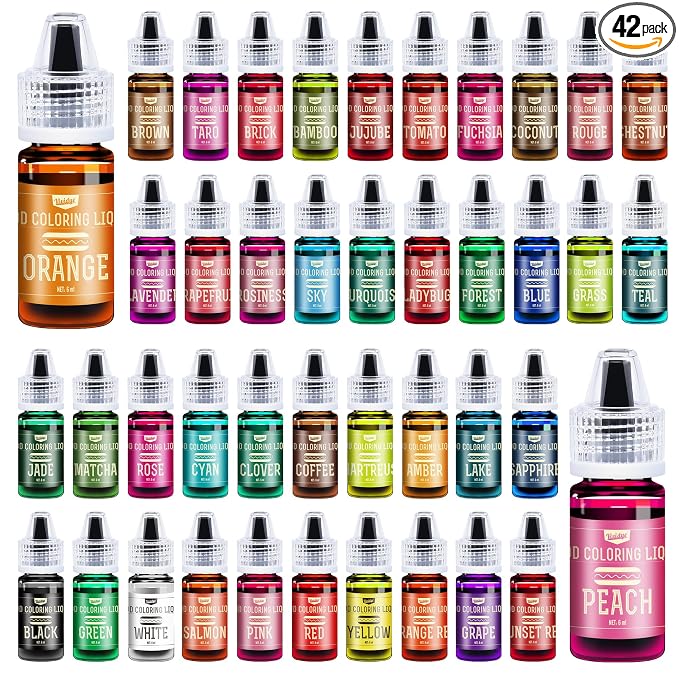 Food Coloring Set - 42 Vivid Colors Food Coloring Set for Baking, Cake Decorating, Cookie, Fondant and Macaron - Liquid Tasteless Food Color Dye for DIY and Crafts - .25 fl. oz. Bottles