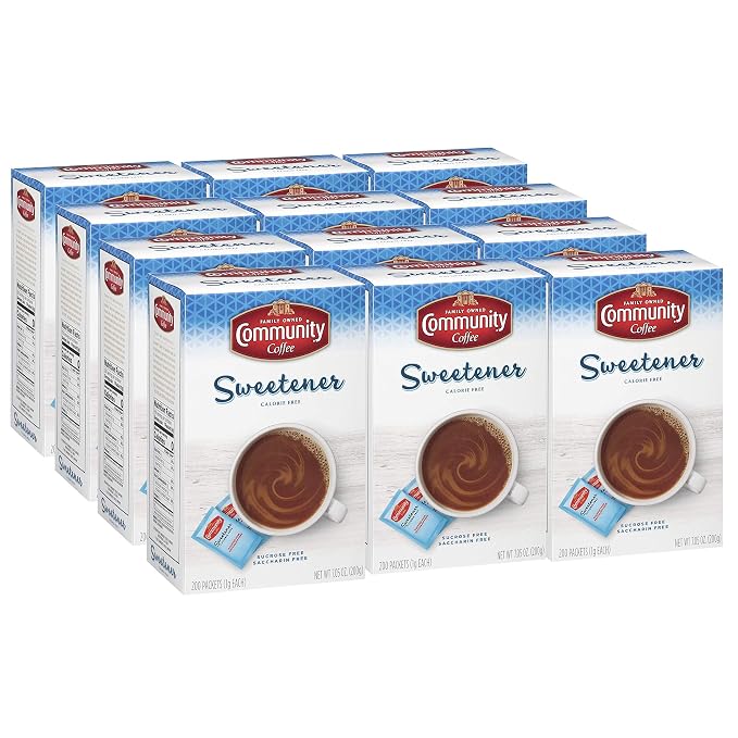 Community Coffee Blue Sweetener Packets, 2,400 Count (200 Count Pack of 12)