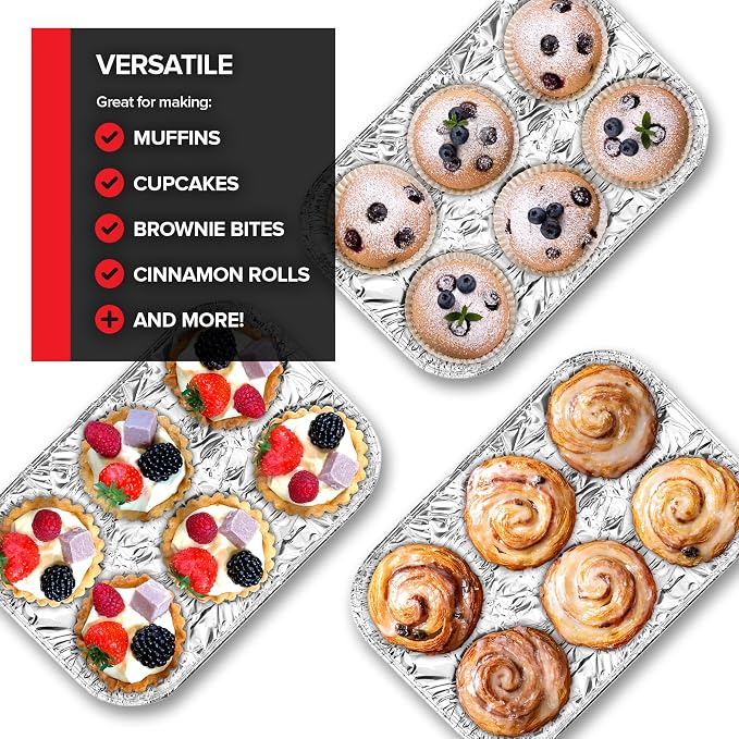 Stock Your Home (40-Count) Disposable Muffin Tins 6-Cup, Standard Size Foil Muffin Pans, Aluminum Cupcake Tin for Baking, To-Go Trays for Bake Sales, Parties, Holidays