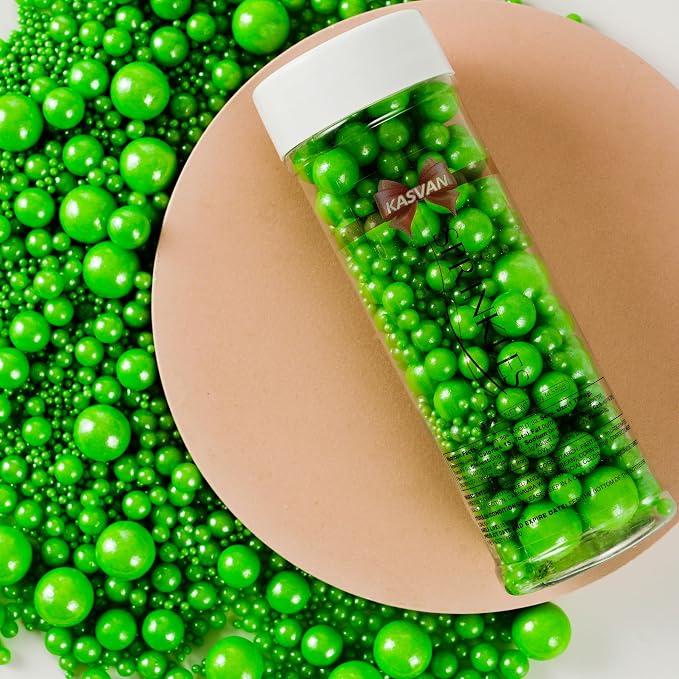Kasvan Halloween Green Pearl Sugar Sprinkles - Edible Candy Pearls 130g/4.58 Oz, Mix Size, Baking Cake Decorations, Ice Cream Toppings and Cookie Decorating, Wedding Party Chirstmas Supplies