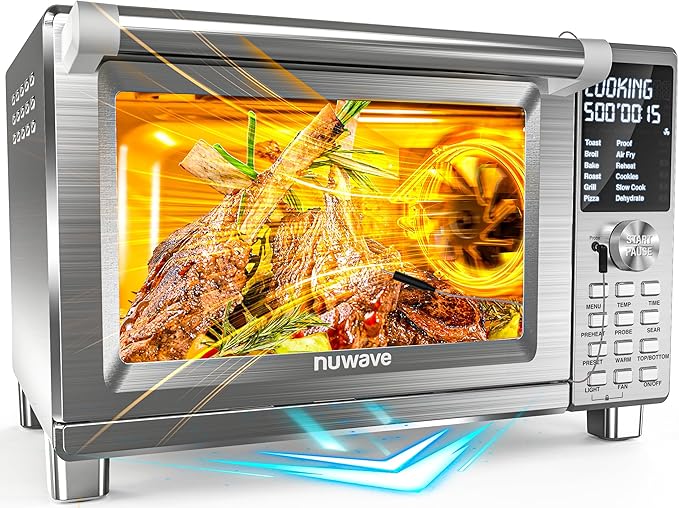 Nuwave Bravo XL Pro Air Fryer Toaster Oven with Grill Combo, 2026 New Ultra-Fast Convection System, 35% Crispier, 2X More Even, 142 Presets, 50-500F, Smarter Probe, PFAS Free, 30QT, Stainless Steel