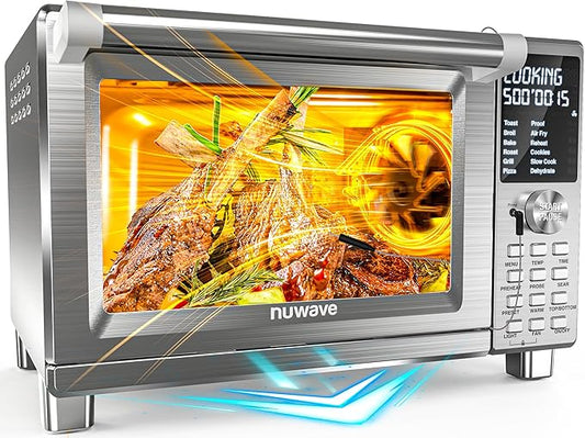 Nuwave Bravo XL Pro Air Fryer Toaster Oven with Grill Combo, 2026 New Ultra-Fast Convection System, 35% Crispier, 2X More Even, 142 Presets, 50-500F, Smarter Probe, PFAS Free, 30QT, Stainless Steel