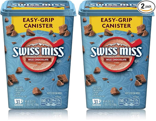 SWISS MISS Milk Chocolate Flavored Hot Cocoa Mix, 38.27 OZ Square Canister (Pack of 2)