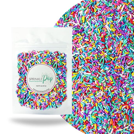 Sprinkle Pop Ultimate Unicorn Rainbow Jimmies Sprinkle Mix| Pink Purple Green Blue Yellow Orange Red White Sprinkles| Birthday Sprinkles Made in USA for Decorating Cake Cupcakes Cookies Ice Cream, 2oz