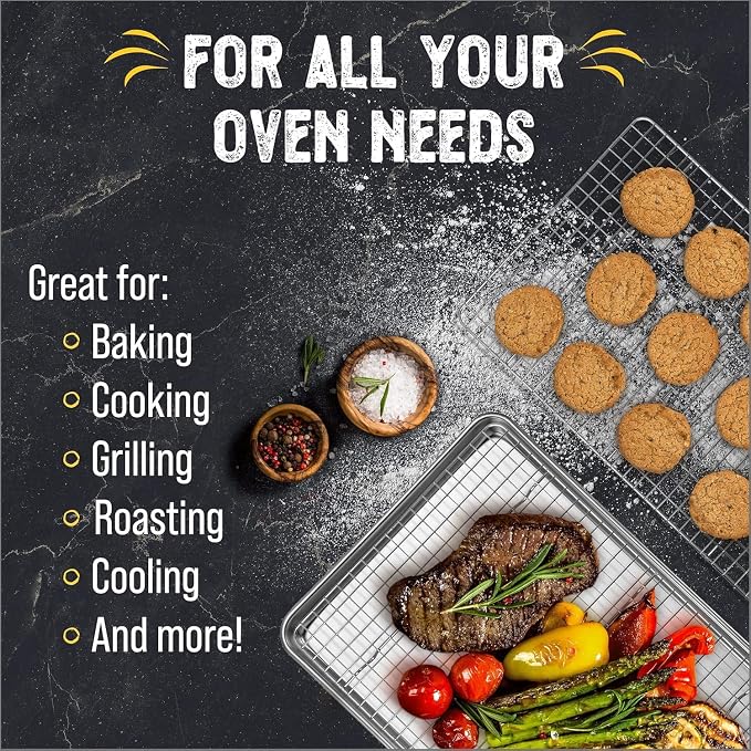 18" x 13" Baking Sheet, Sheet Pan with Wire Rack Set, Stainless Steel Cookie Pan Baking Tray with Cooling Rack (1)
