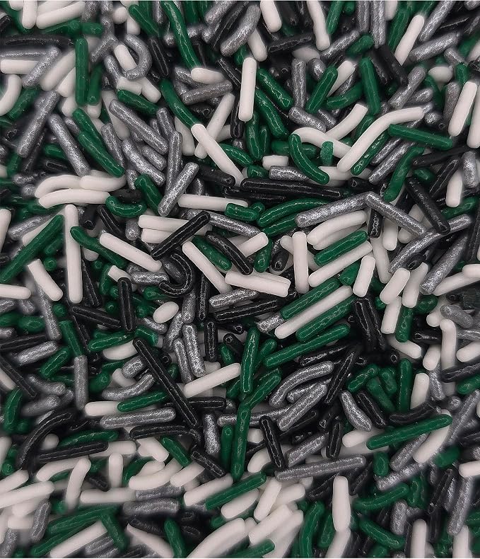 NCS Philadelphia Game Day Dark Green, Silver, Black & White Jimmies Edible Sprinkles – Cupcake, Cake & Cookie Decorations, 7 oz