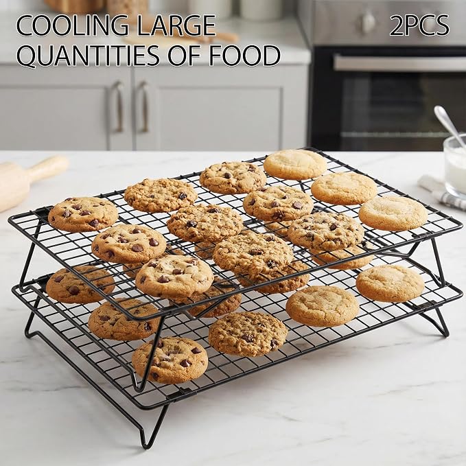 Cooling Racks for Cooking and Baking, 13.4x9.4 Inch 2-Pack This Durable Carbon Steel Wire Cooling Rack is Stackable, Ideal for Cookie Cooling, Roasting, and Making Jerky.