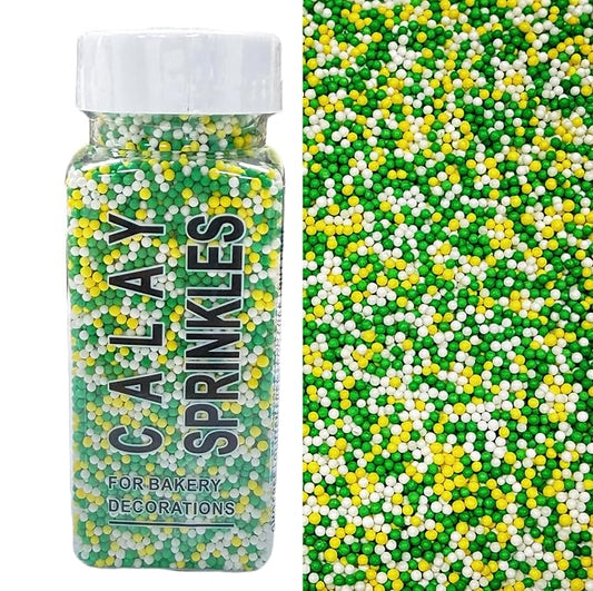 Sentovac 2mm Yellow Green and White Nonpareils Pearl Sugar Sprinkles for Cake Decorating Edible Cake Cupcake 1 Bottle 3.88oz/110g Sprinkles for Decorating