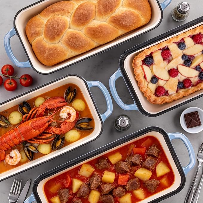 11x5 Inch Cast Iron Loaf Pan with Lid, Large Loaf Pans for Sourdough Bread Baking, Even Heat Distribution Dutch Oven Bread Pan for Homemade Bread, Meatloaf (5.8Qt, Seasalt)