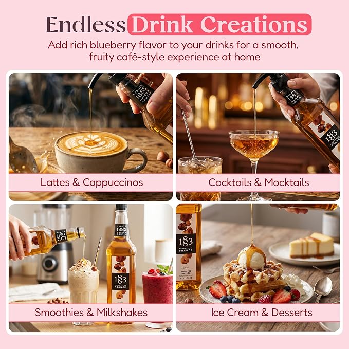1883 Vanilla, Caramel, Roasted Hazelnut Syrups with Pumps (Coffeehouse Favorites) for Coffee & Drinks – 1 Liter Plastic Bottles (Pack of 3)
