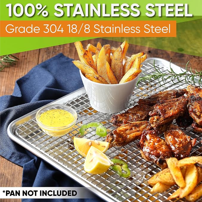 Spring Chef 11.5" x 16.5" Stainless Steel Cookie Cooling Rack - Oven Safe - Baking Rack for Bacon, BBQ, Jerky, Bread, Pizza, Cake - Fits Half Sheet Roasting Pan - Dishwasher Safe