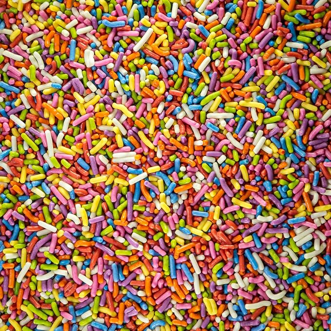 100% NATURAL RAINBOW SPRINKLES - NATURAL COLOR, DAIRY FREE, NUT FREE, GLUTEN FREE, SOY FREE, VEGAN, EGG FREE AND KOSHER,1.5 LBS. CUPCAKE AND CAKE TOPPER,BULK CANDY, RESEALABLE CONTAINER,COLORFUL
