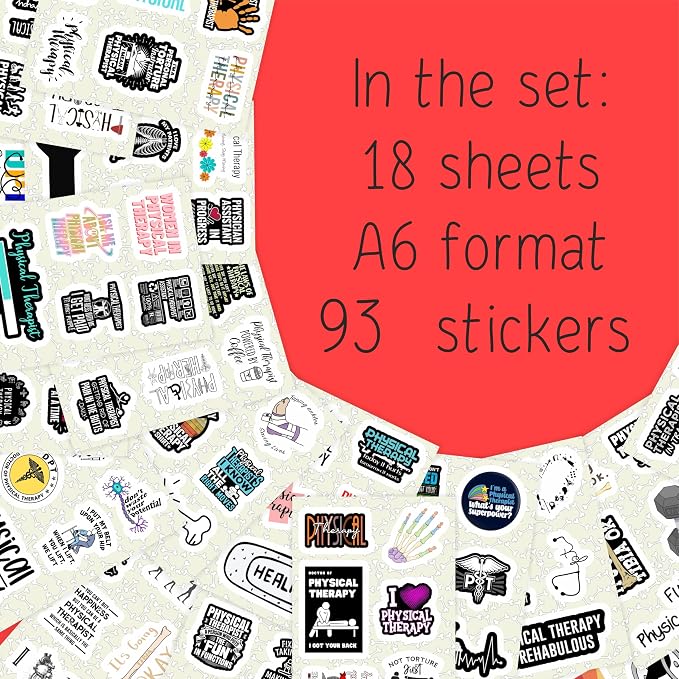 BulbaCraft Physical Therapy Stickers for Water Bottle and Laptop - Physical Therapy Party Supplies & Decorations, Waterproof Vinyl Decals, Medical and Rehab Stickers, Gifts for Women & Men