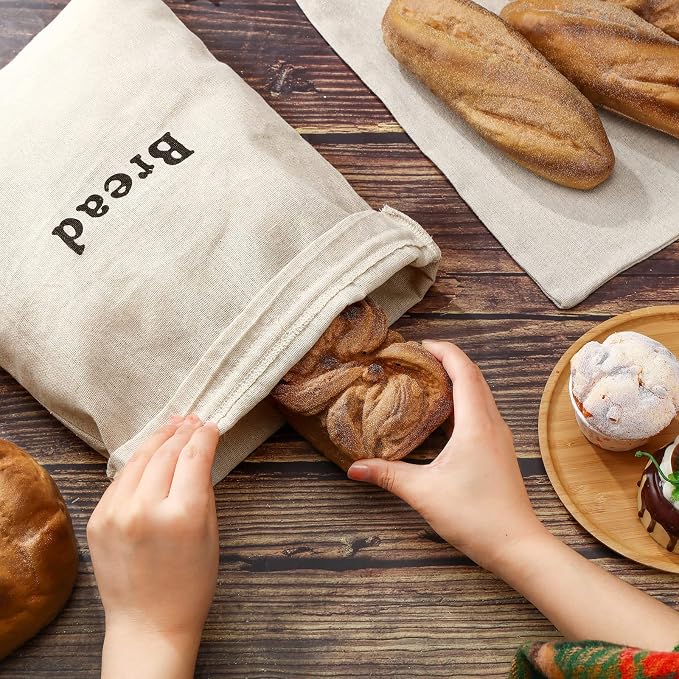 Woanger Linen Bread Bags - Reusable Bread Storage for Homemade Loaves & Pastries - Unbleached, 12 x 15 Inch - Perfect for Bakery, Picnic, Wedding & Camping (6 Pieces)