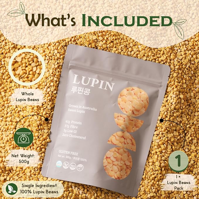 Lupinery Lupini Beans | Lupin Dried Beans High Protein, High Fiber, Low Carb | Plant Based & Gluten Free Ingredient | No Additives Non-GMO | Australian Grown Whole Bean | 500g Quick Soak 10-15 Min