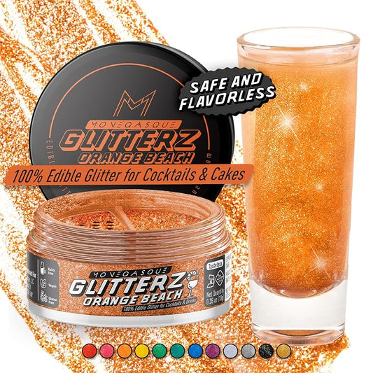 MONÉGASQUE Orange Edible Glitter for Drinks 10g – Edible Glitter for Cakes & Cocktails – Orange Cupcakes & Cake Decorations Spray Sprinkles – Drink Shimmer Powder for Cocktail Sparkles