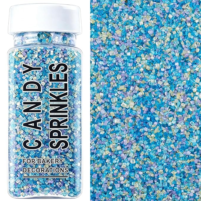 Ocean Sanding Sugar Sprinkles, 4.6 oz Edible Blue Purple Green Yellow Sugar Crystals for Baking Topping, Cupcakes, Cookies, Ice Cream & Cake Decorating, Mermaid Beach Summer Holiday Party Supplies