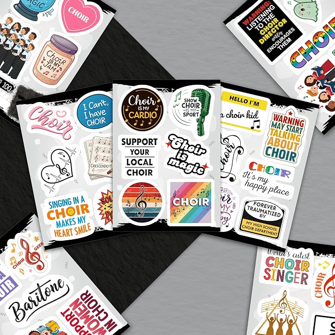 100Pcs Choir Stickers and Decals for Water Bottle, Laptops - Choir Gifts for Choir Director - Music & Singing Stickers, Gift for Women & Men