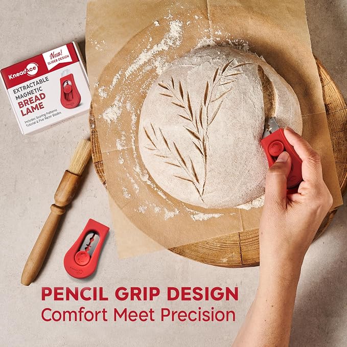 KneadAce Sourdough Kit, Sourdough essentials tools including oval proofing basket, oval bread sling, bread lame, bench scraper and baker's brush set and dough wand