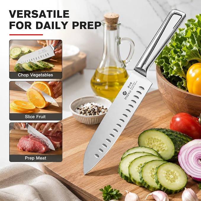 imarku Chef Knife Ultra Sharp Santoku Knife 7 Inch, High Carbon Stainless Steel Japanese Kitchen Knife with Hollow Edge | Seamless Ergonomic Handle, Gift Box for Meat/Vegetables/Tomatoes & Daily Prep