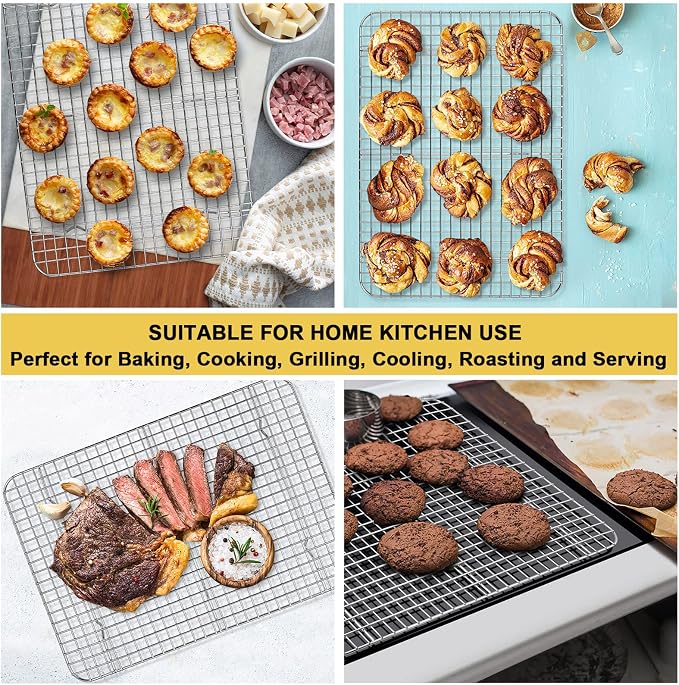 P&P CHEF 16.6 Inch Cooling Baking Rack Set of 2, Stainless Steel Grid Cooking Racks for Roasting Drying Grilling, Oven & Dishwasher Safe, Heavy Duty & Healthy