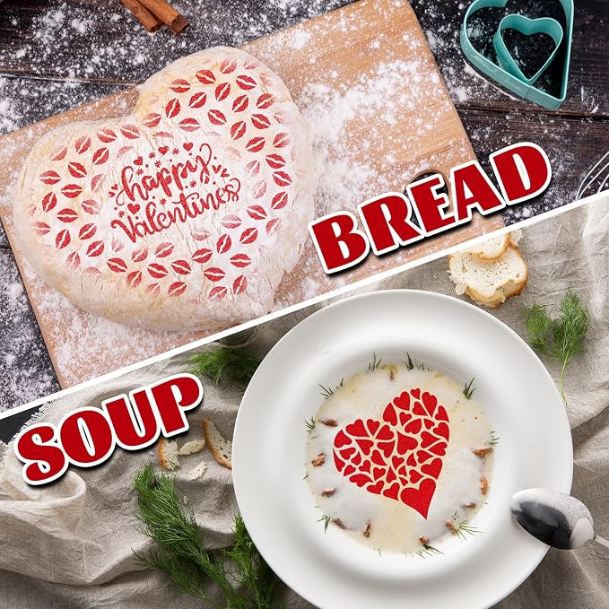 Whaline 15 Pcs Valentine's Day Cookie Stencils Painting Stencils Love Heart Shaped Decorative Cake Baking Templates with Bead Chain for Mother's Day Party DIY Craft Decor, 4.7 x 5.1 Inch