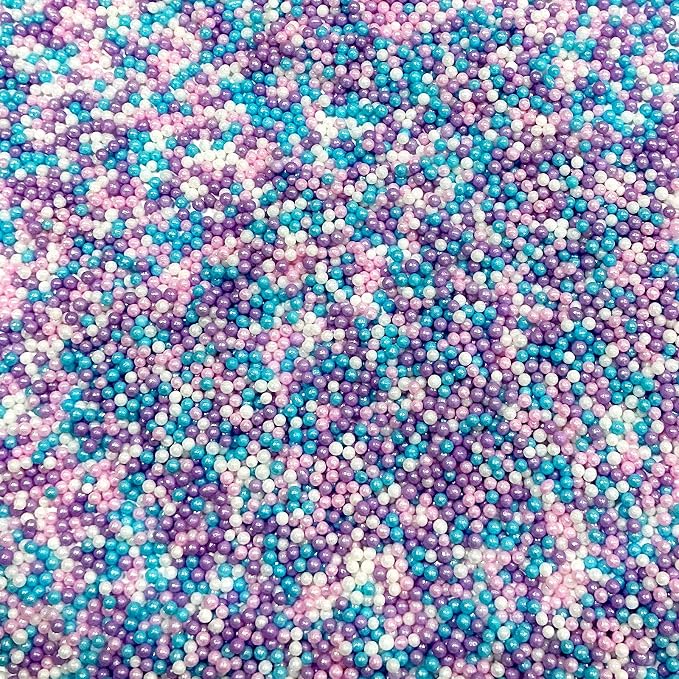 Homipooty Mermaid Nonpareils Sprinkles Edible Mini Pearl Sugar Sprinkles 110g/3.88oz 2mm Mini Pearl Baking Cakes Cupcake Topper and Cake Decorations