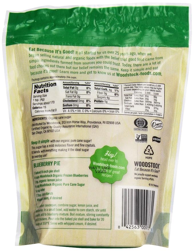 Woodstock, Evap Sugar Pure Cane, Granulated, At least 95% Organic, 24 oz