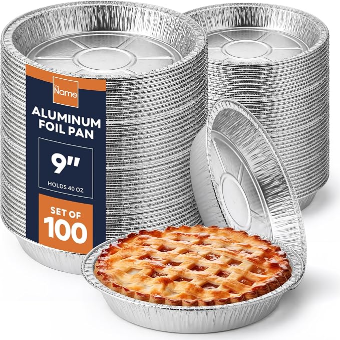 The Name 9" Round 100 Pack Aluminum Foil Pans Disposable Pie Tins, Mini Pans, Tart Baking Trays, Oven/Freezer Safe, Perfect for Apple Pie, Pumpkin Pie, Quiche, Pot Pie, Cobbler, Catering/Food Service