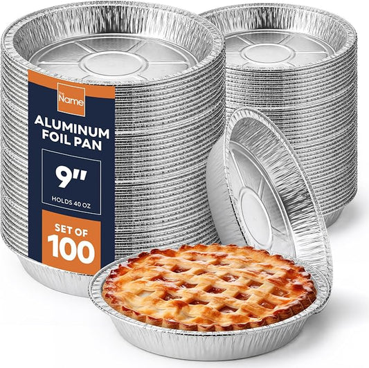 The Name 9" Round 100 Pack Aluminum Foil Pans Disposable Pie Tins, Mini Pans, Tart Baking Trays, Oven/Freezer Safe, Perfect for Apple Pie, Pumpkin Pie, Quiche, Pot Pie, Cobbler, Catering/Food Service
