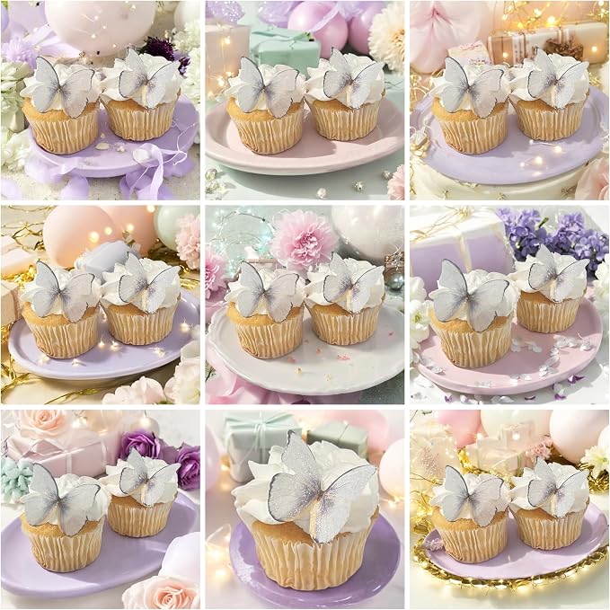 Edible Butterflies with Edible Glitter Kit - Wafer Paper Butterflies for Cakes - Cake Decorations - Cupcake Decorations - Cake Toppers (Lavender)