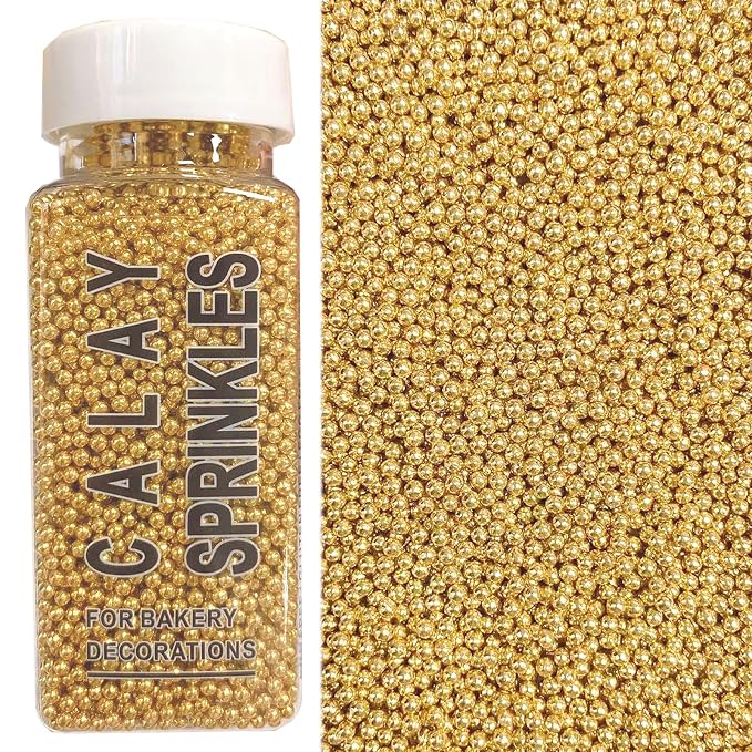 PhilaeEC Gold Nonpareils Sprinkle 2mm Mini Peals Sprinkle Edible for Cake Decoration Cupcake Topper Cookie Baking Decorations Halloween Christmas Valentine Supplies
