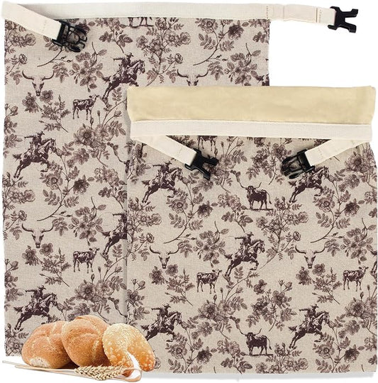Western Reusable Beeswax Bread Bags for Homemade Bread & Sourdough, 2-Pack XL Airtight Food Storage Bags, Organic Cotton Linen Covers - Freezer-Friendly Freshness Preservation Keeps Fresh Longer
