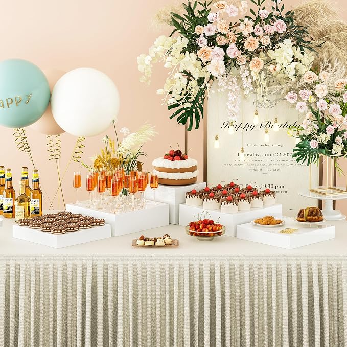 6 Pcs White Acrylic Boxes for Display as Buffet Risers and Stands, Food Risers for Party, Table, Stands, including 12", 12", 11", 11", 7.5", 7.5" (Extra Extra Large, 6Pcs, White)