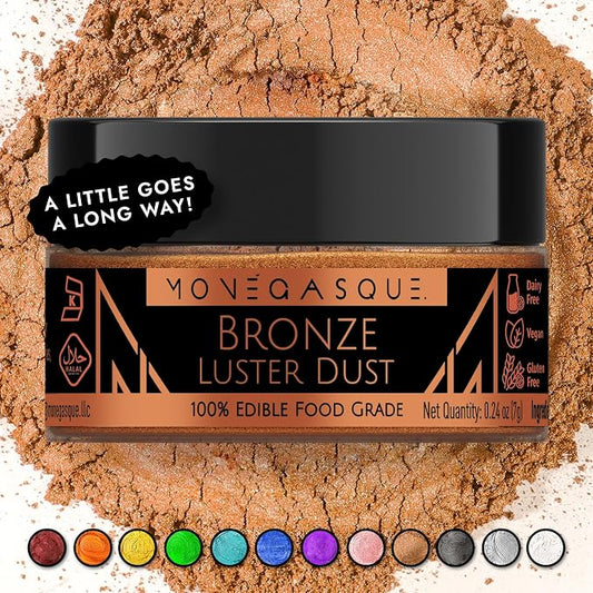 MONÉGASQUE Bronze Edible Glitter for Drinks & Cakes, Luster Dust, 7g | Sparkle Powder, for Mocktails, Cupcakes & Charcuterie, Cocktail Garnish, Food-Grade, Vegan, for Pastry Chefs & Home Bakers