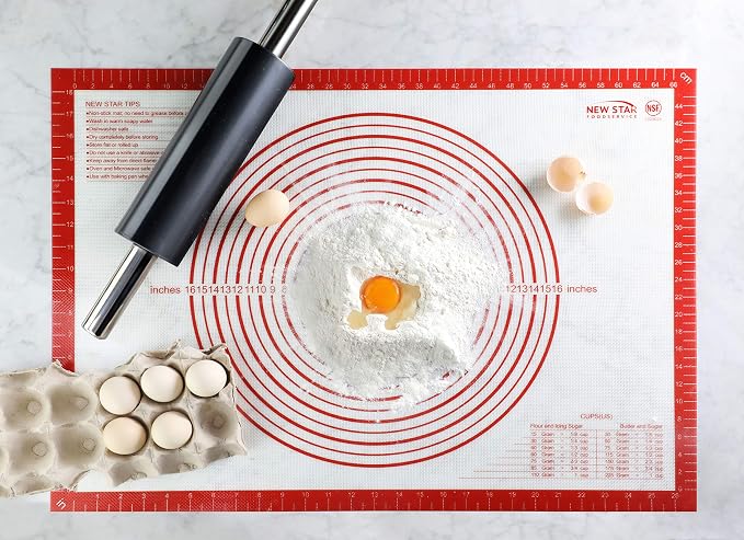 New Star Foodservice 20 x 28 Inch Non-Slip Silicone Pastry Mat, Extra Large Commercial Grade NSF Certified Baking Mat with Measurements
