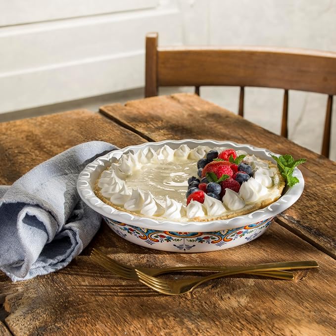 Euro Ceramica Zanzibar Stoneware Oven to Table 10.75" Pie Pan for Baking - Deep and Fluted Pie Dish for Classic Apple Pie, Quiche, Pot Pies, Tart and more.