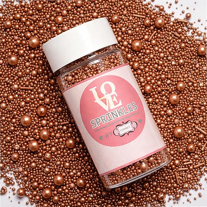 Bronze Sprinkles – Premium Metallic Bronze Pearl Cake & Cupcake Sprinkles (4.2 oz) – Bake Stable, Soft Chew, No Synthetic Dyes – Edible Decorating Sprinkles for Cookies & Baking