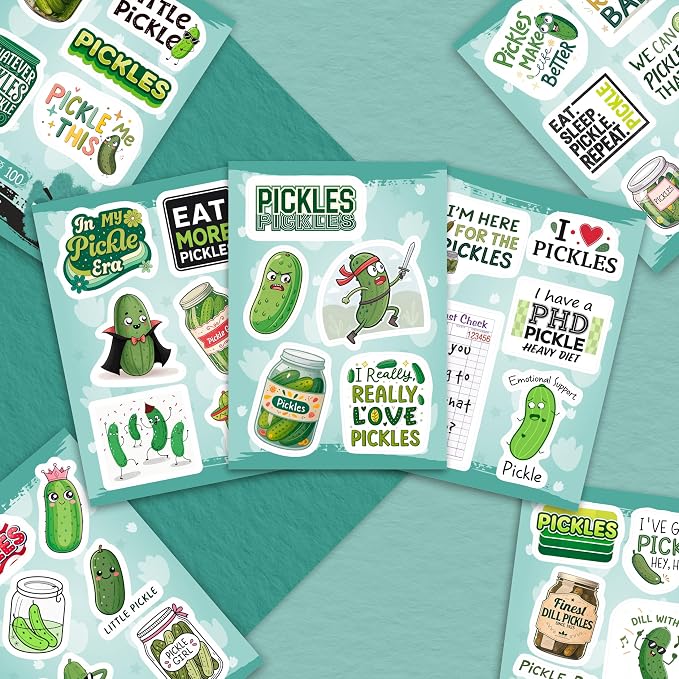 100Pcs Pickle Stickers for Water Bottle and Laptop - Pickle Party Supplies, Decorations - Food and Fun Stickers, Gifts for Women & Men