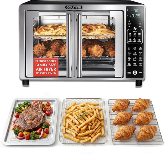 Gourmia Air Fryer French Door Toaster Oven - 6-Slice Capacity, LED Display with 19 Cooking Presets, Stainless Steel