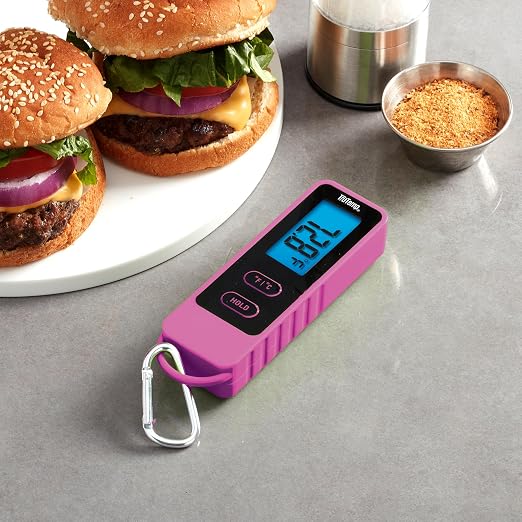 Taylor TruTemp Compact Digital Folding Meat Thermometer with Carabiner Clip for Grilling, BBQ, Kitchen & Food, Gadget Essential, Gifts, Pink