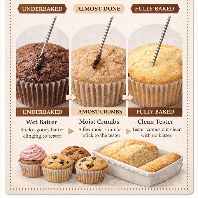 Cake Tester Set, 3-Pack Stainless Steel Baking Testers with Storage Case & Baking Guide, Reusable Cake Doneness Tester Tool for Cakes, Bread, Cupcakes & Brownies