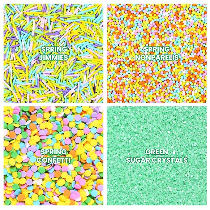 Easter Sprinkles Edible Sprinkle Mix Spring Shape Pastel Sprinkles Green Jimmies Nonpareils Sanding Sugar Confetti for Cake Decorations Baking Ice Cream Cookies Cupcake Topper 6.5 ounces