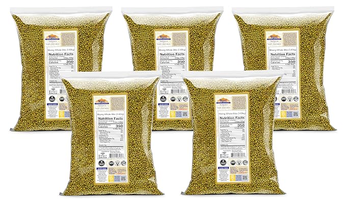 Rani Moong Whole (Ideal for Cooking & Sprouting, Whole Mung Beans w/Skin) Lentils Indian 128oz (8lbs) x Pack of 5 (Total 40lbs) Bulk ~ All Natural | Gluten Friendly | Non-GMO | Vegan | Indian Origin