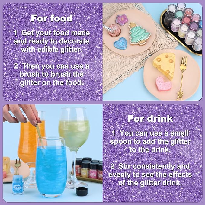 Violet Edible Glitter - 5g Food Grade Cake Decorating Shimmering Glitter, Edible Sprinkle Luster Dust for Drinks, Chocolates, Fondant, Strawberries, Cupcakes, Candy, Easter Cookie - Vegan
