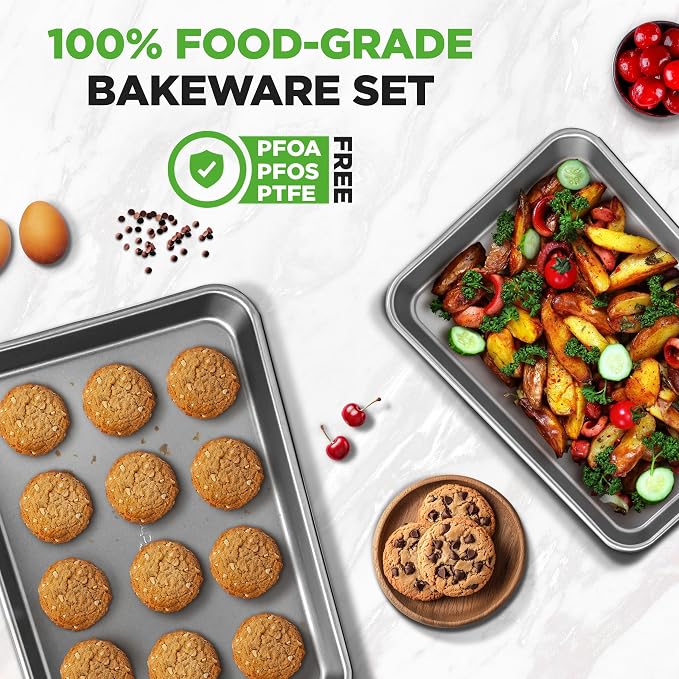 NutriChef 2-Piece Large & Medium Cookie Sheets for Baking - Non Stick Baking Sheet for Cookies, Sheet Cakes & Roasting - Dishwasher Safe - Gray