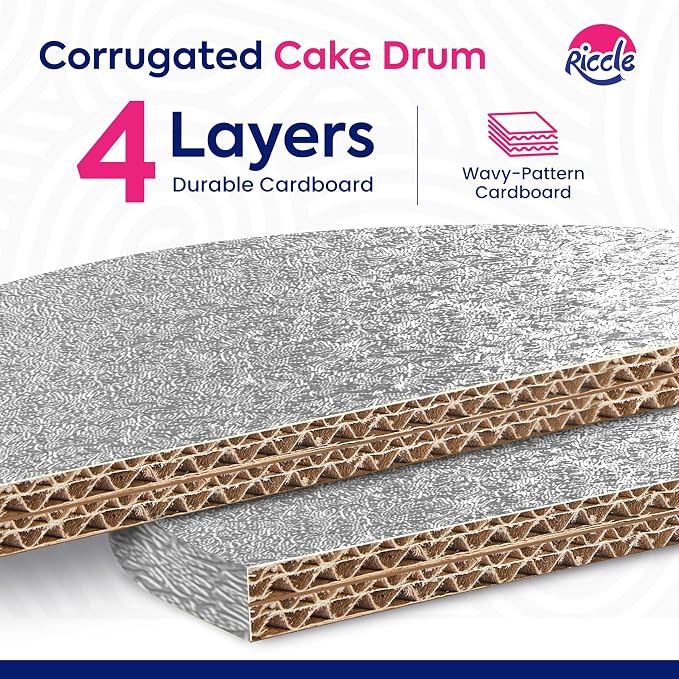 RICCLE Cake Boards - 12 Inch Cake Drum - Smooth-Edged Pack of 6 Cake Drums - Sturdy Cake Boards Round - Bend Resistant Multi-Layered Cake Base for Minimalist Displays (Silver)