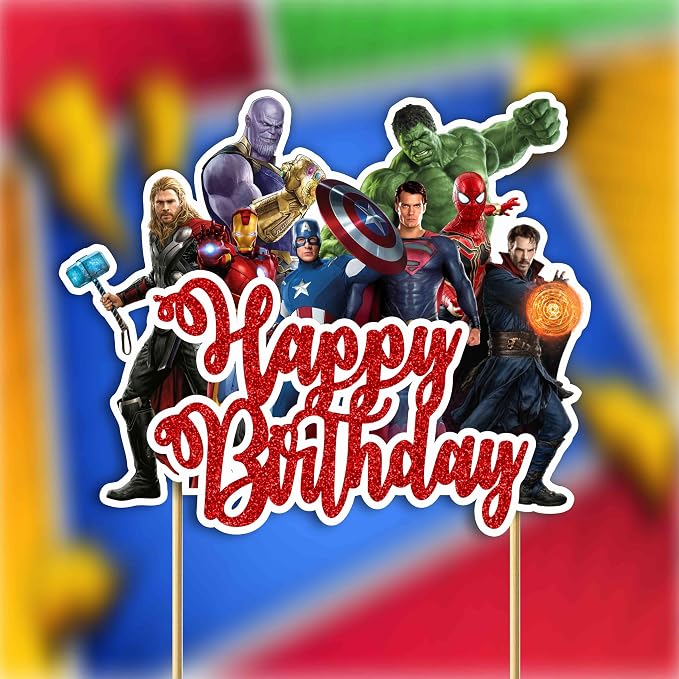 Superhero Happy Birthday Cake Topper – Comic Theme Party Decorations | Perfect for Men & Adults Celebrations | Ideal for Cakes, Cupcakes & Party Décor