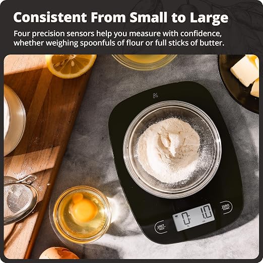 Greater Goods Food Scale – Digital Kitchen Scale, 1g Precision, Easy-Tare & Quick Conversion, Slim Compact Design, Durable & Portable | Ideal for Cooking, Baking & Meal Prep (Glass, Black)