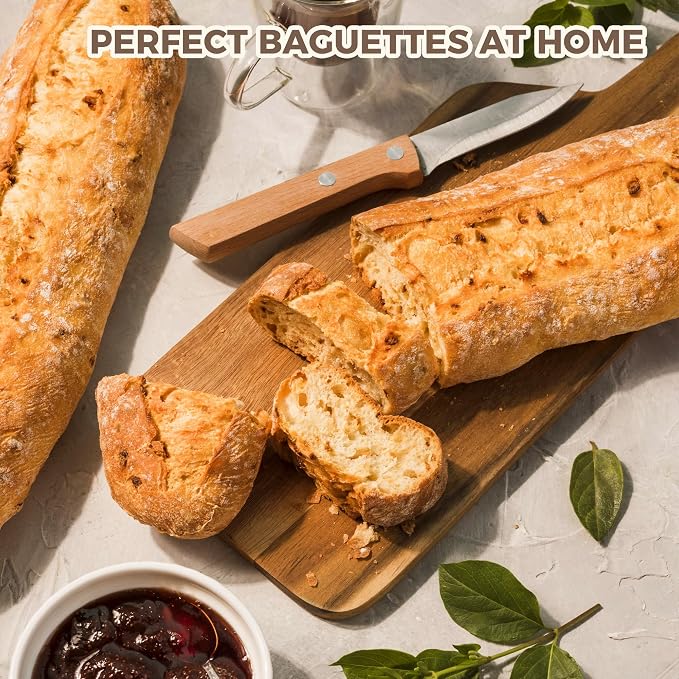 KITESSENSU Nonstick Baguette Pans for French Bread Baking, Perforated 4 Loaves Baguettes Bakery Tray, 15" x 13", Silver